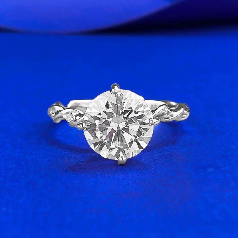 S925 Sterling Silver Wrapped White Golden Four-claws Round 9*9mm 6A Cubic Zirconia Ring-430(25%)