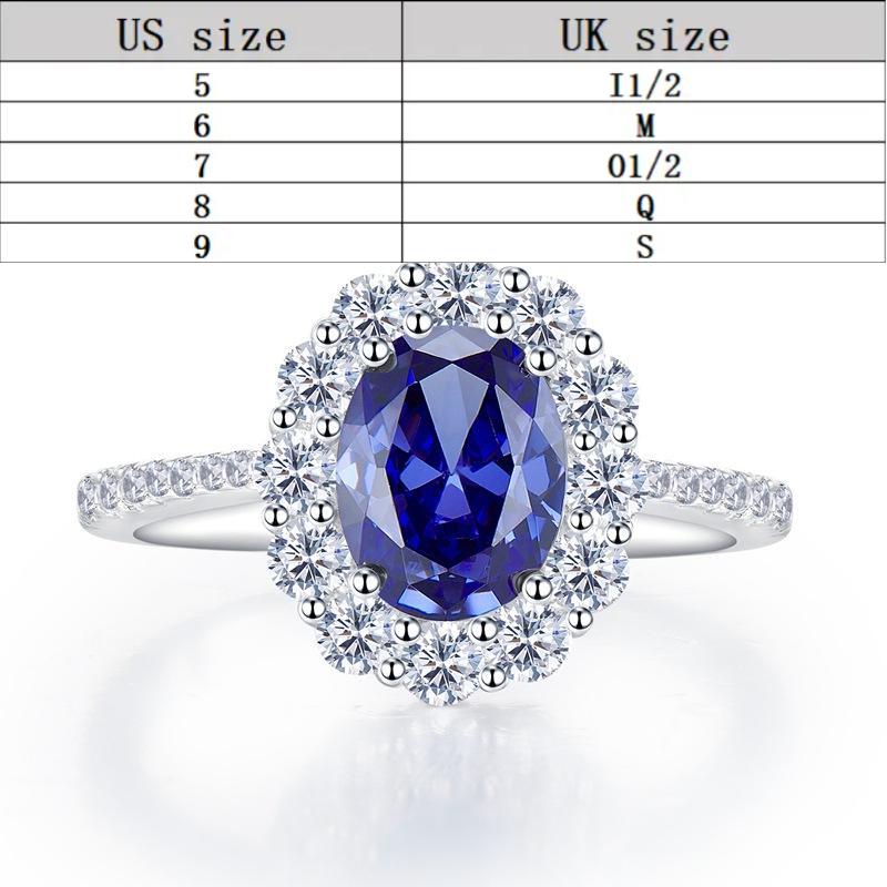 S925 sterling silver blue oval cut ring 7*9mm 6A cubic zirconia ring fashion jewelry accessory woman girl promise ring Springtok-351(35%)