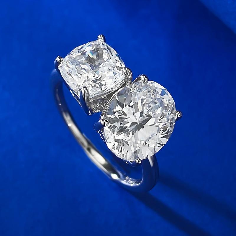 S925 sterling silver two stones oval ring 8*10mm 6A cubic zirconia ring fashion jewelry accessory woman girl promise ring Springtok-200(35%)