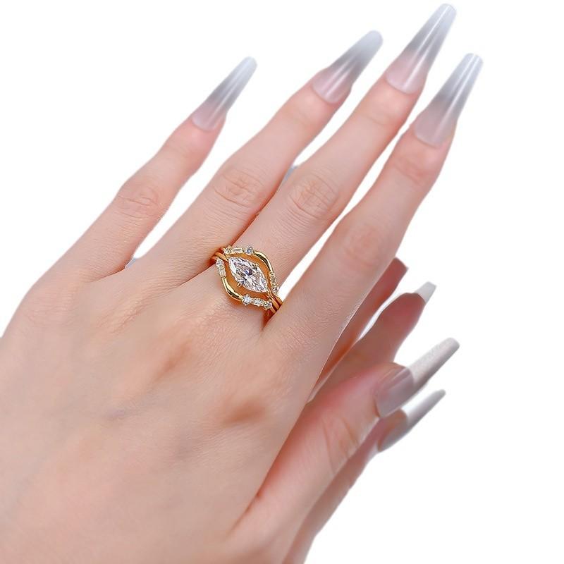 S925 Sterling Silver Marquise Ring 6*12mm 6A Cubic Zirconia Ring Three-piece ring set fashion jewelry accessory woman girl promise ring Springtok-358(35%)