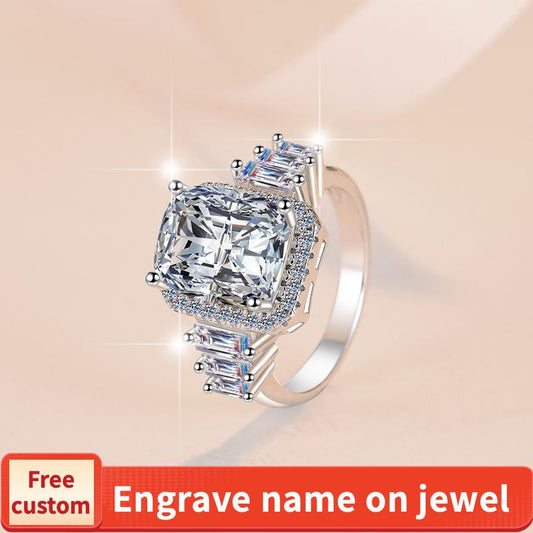 S925 Sterling Silver 5 Carat Fat Square Ring Synthetic Moissanite Ring fashion jewelry accessory woman girl promise ring-246(1%)