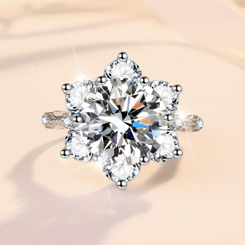 65. S925 Sterling Silver Synthetic Moissanite Ring Flower Ring