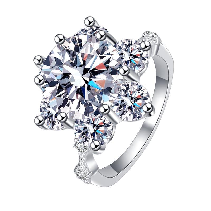 65. S925 Sterling Silver Synthetic Moissanite Ring Flower Ring