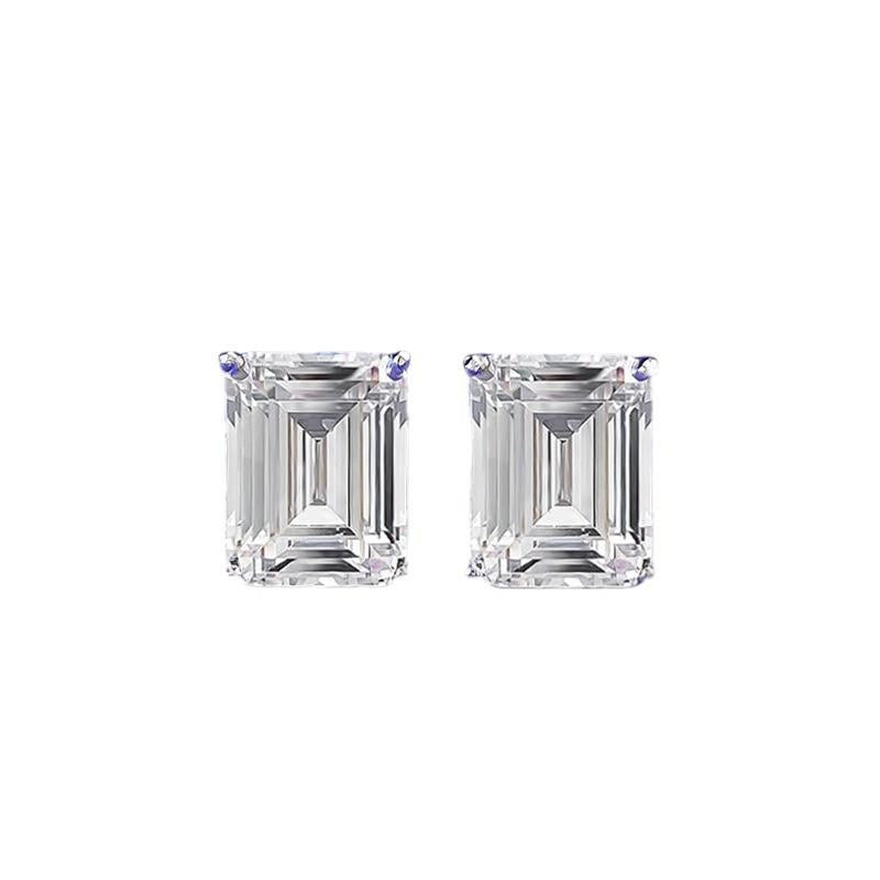 S925 Sterling Silver Grandmother Cut Rectangular Ear Stud 7 * 9mm 6A Cubic Zirconia Earrings Daily Life Earrings(35%)-645