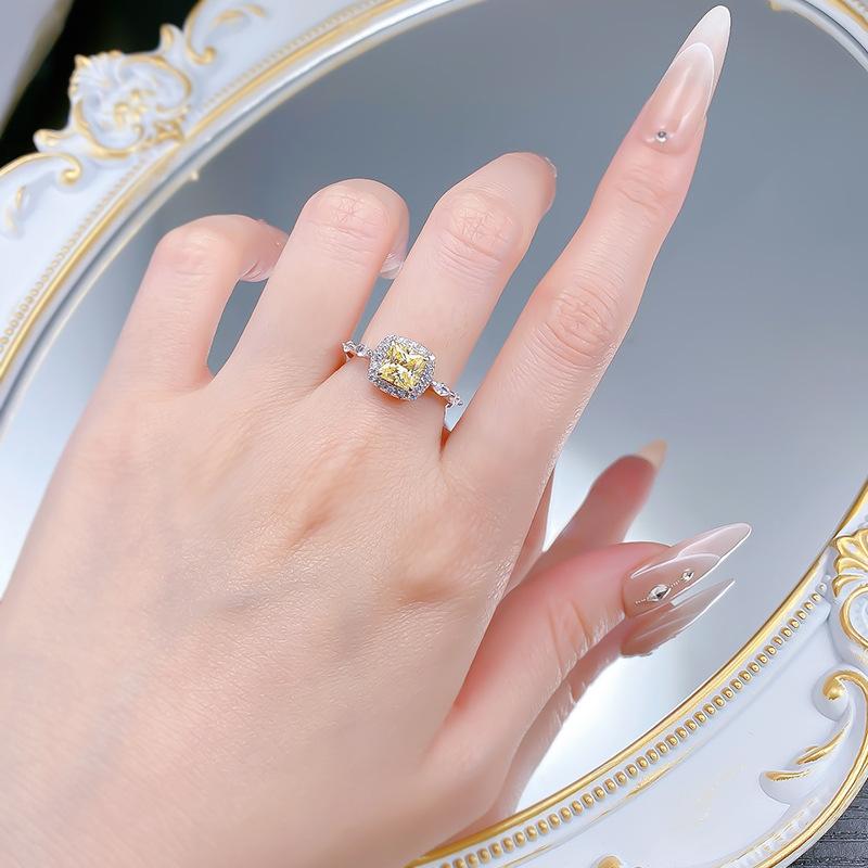 S925 Sterling Silver Princess Square Cut Yellow/Pink 6*6mm 6A Cubic Zirconia Ring-452(25%)
