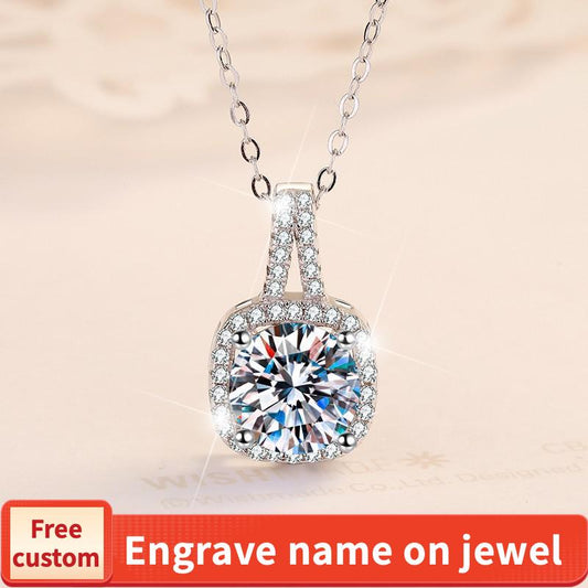 S925 Sterling Silver Synthetic Moissanite Square Geometric Pendant birthday gift silver jewelry minimalist necklace pendant necklace-329(35%)