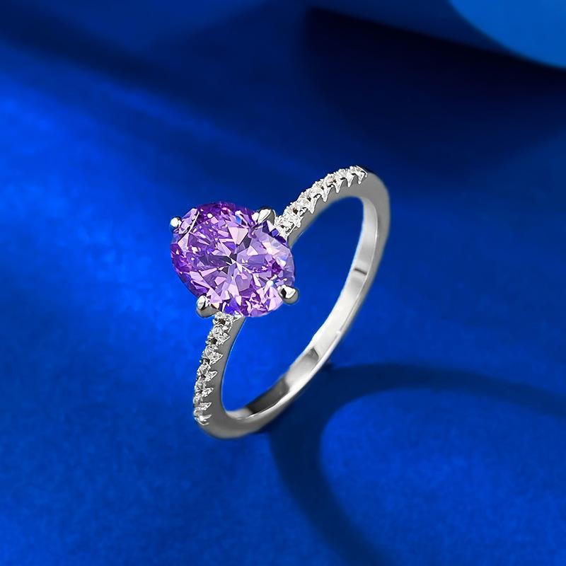 S925 Sterling Silver Purple Pigeon Egg Cut Oval Ring 6*8mm 6A Cubic Zirconia Ring-394(35%)