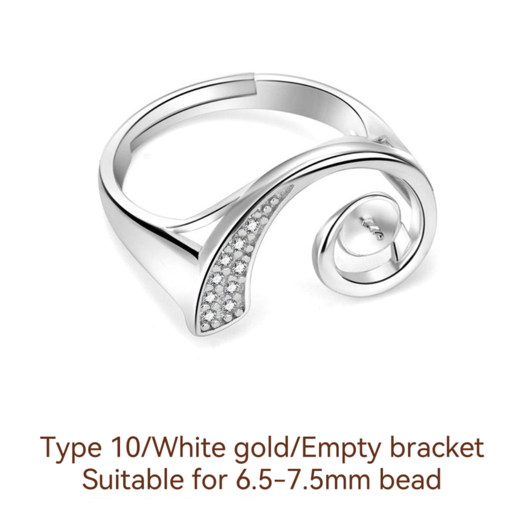 S925 Sterling Silver Ring Empty Holder, Open Ring, DIY Fittings（1pcs, with no bead)