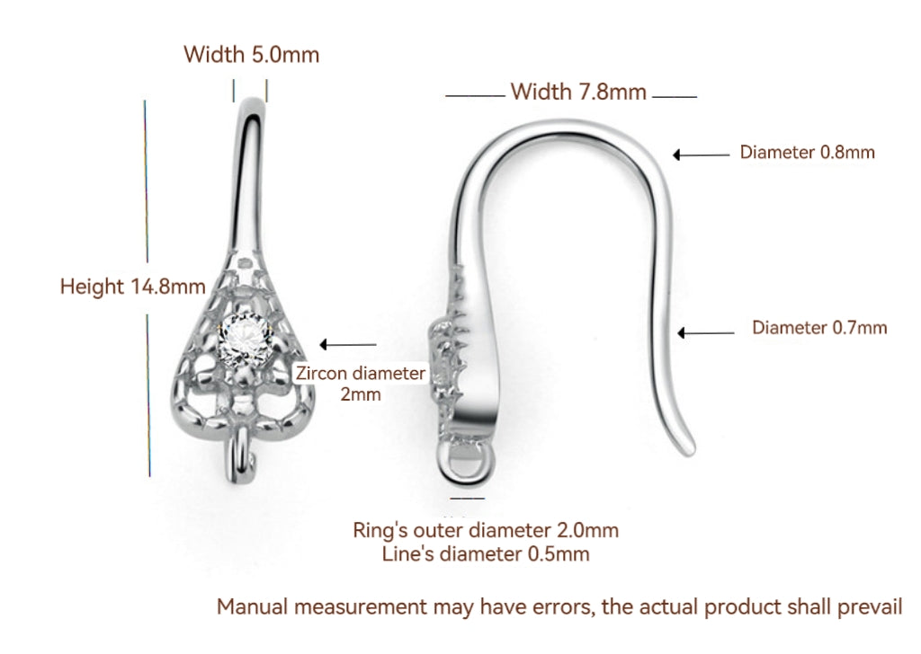 S925 sterling silver earhook, set with zircon, for jewelry DIY(A pair)