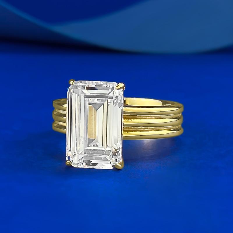 S925 Sterling Silver Three Row Band Grandma Cut Rectangular 8*12mm 6A Cubic Zirconia Ring-381(35%)