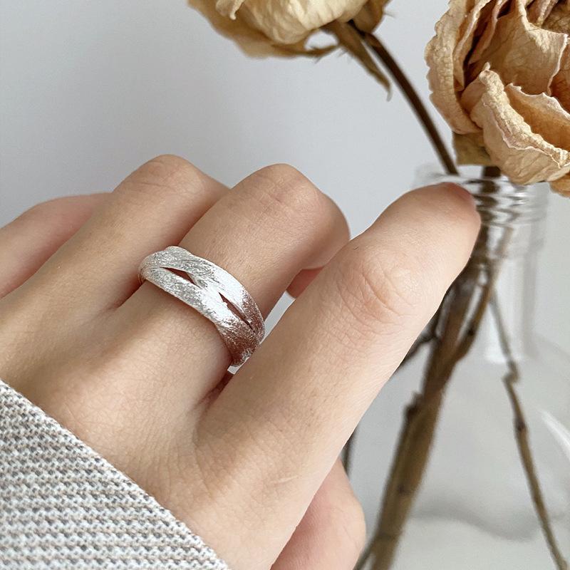 S925 Sterling Silver Multi-layer Cross Brushed Ring for Women Open Ring -553(45%)