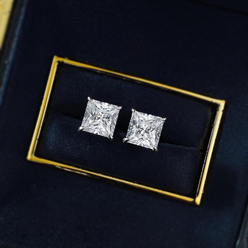 S925 Sterling Silver Princess Cut Ring 7*7mm 6A Cubic Zirconia Earrings Daily Life Earrings-622(35%)