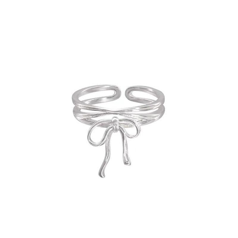 S925 Sterling Silver Simple Bowknot Ring for Women Open Ring -510(45%)