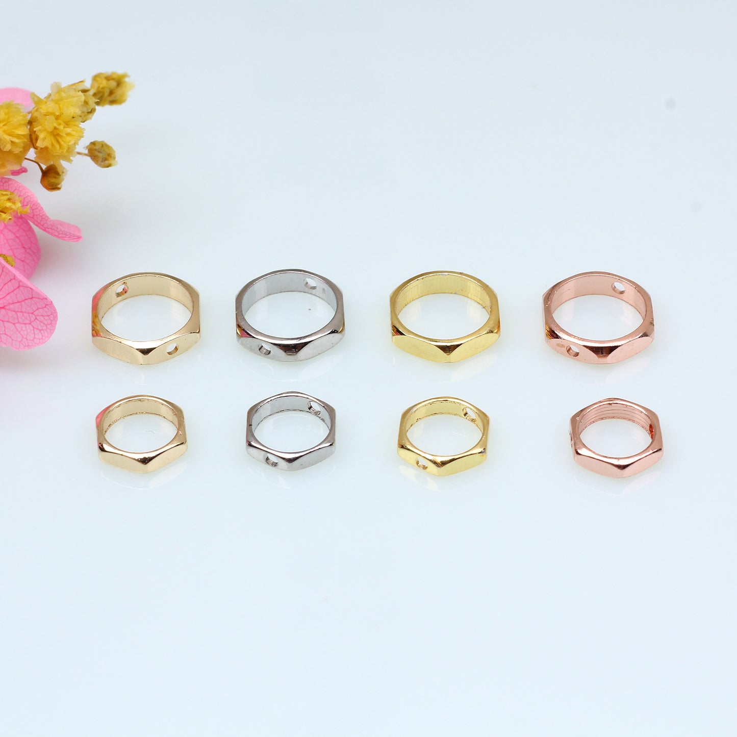 Hexagonal Wrapped Bead Copper Ring For Jewelry DIY，Covered By 14/18K Real Gold Or Silver