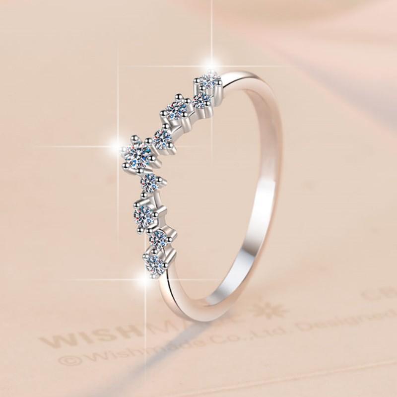 S925 Sterling Silver V-shaped Fashion Band Ring Synthetic Moissanite Ring fashion jewelry accessory woman girl promise ring-104(35%)