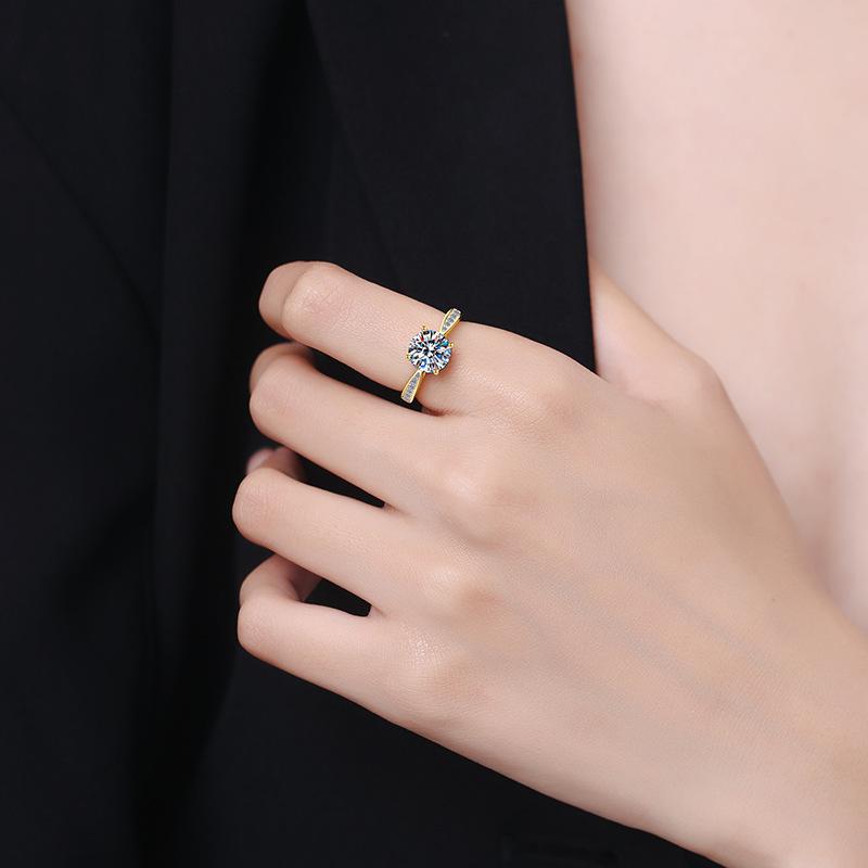 S925 Sterling Silver Four-claw Golden Ring Synthetic Moissanite Ring 2Carat-175(35%)