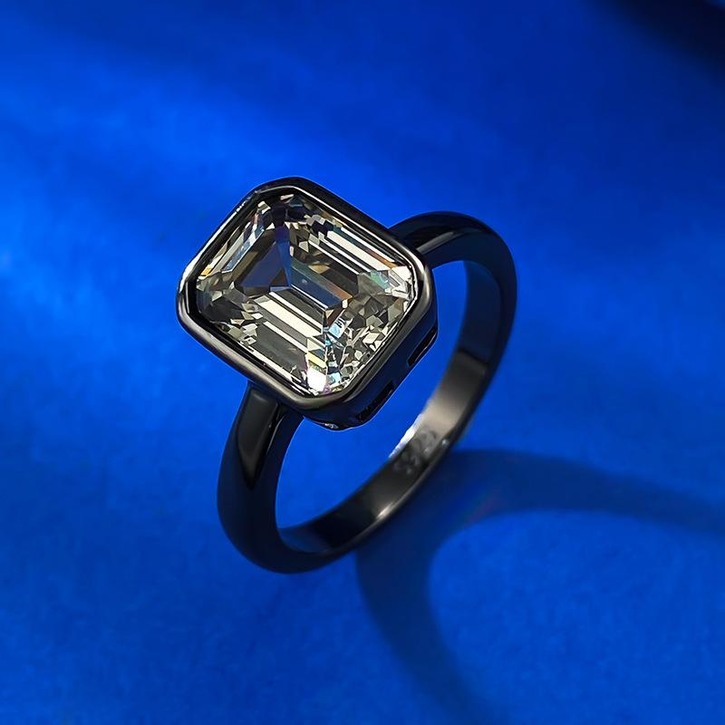 S925 Sterling Silver Black Golden Grandma Cut Square Ring 7*9mm 6A Cubic Zirconia Ring-361(35%)