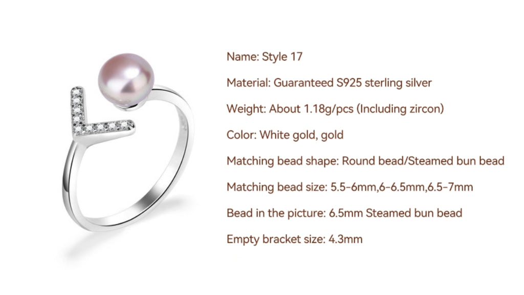 S925 Sterling Silver Ring Empty Holder, Open Ring, DIY Fittings（1pcs, with no bead)