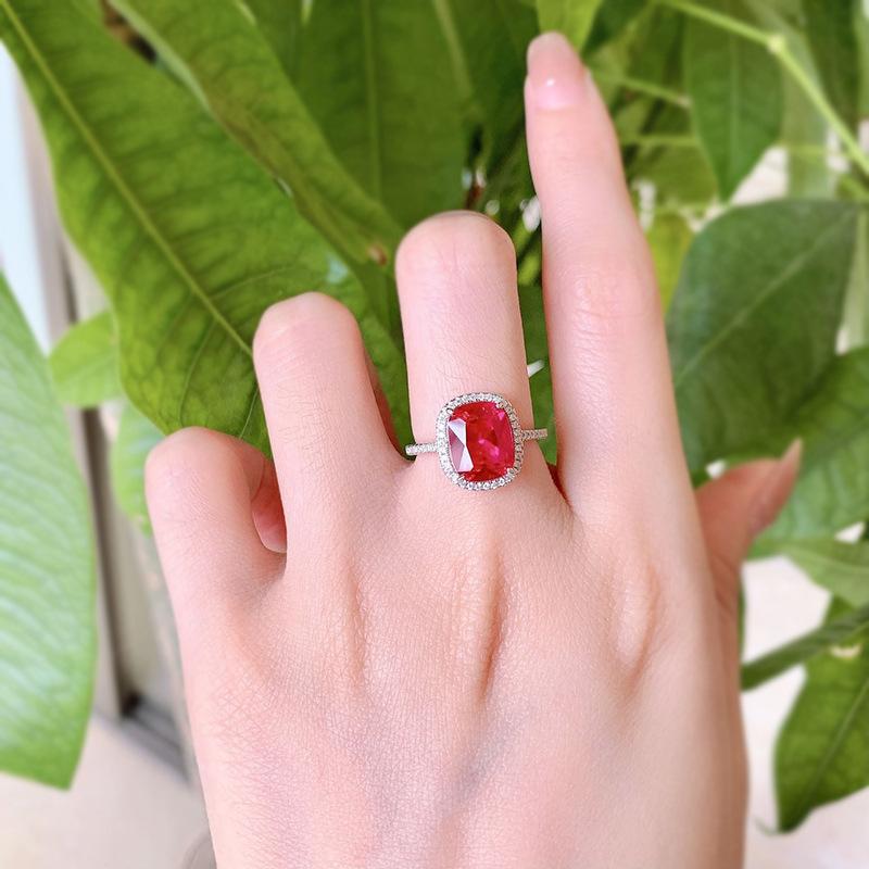 S925 sterling silver blue oval cut cushion shape Ring 8*10mm 8A cubic zirconia ring Springtok-160(35%)