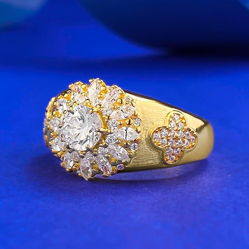 S925 Sterling Silver Golden Plated Brushed Ring 6A Cubic Zirconia Ring fashion jewelry accessory woman girl promise ring Springtok-350(35%)