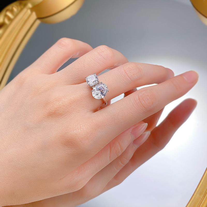 S925 sterling silver two stones oval ring 8*10mm 6A cubic zirconia ring fashion jewelry accessory woman girl promise ring Springtok-200(35%)