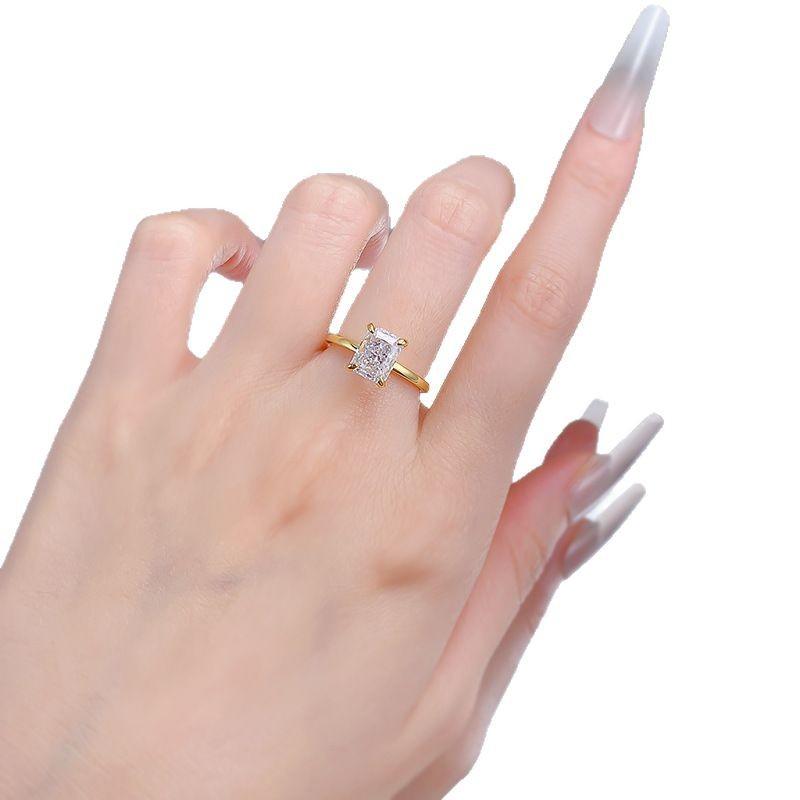 S925 Sterling Silver Rectangular Ice Flower Cut 6 * 8mm 8A Cubic Zirconia Ring-422 custom  engagement  ring(25%)