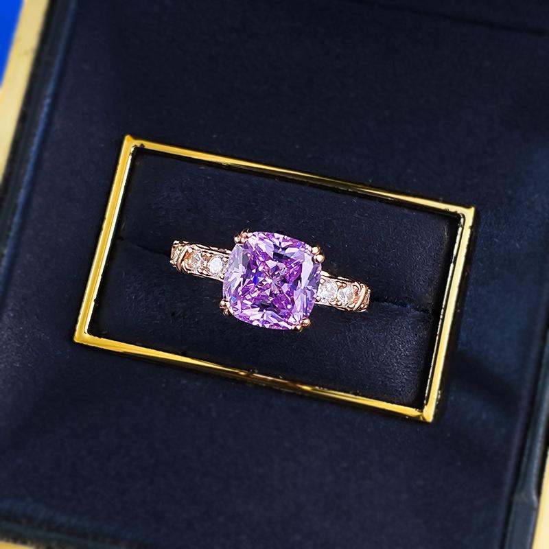 S925 Sterling Silver Purple Five-Flower Square Ring 9*9mm 6A Cubic Zirconia Ring-417(25%)