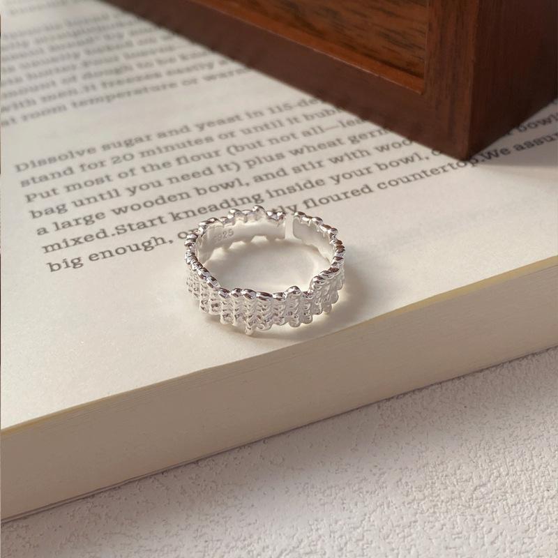 S925 Sterling Silver Irregular Texture Ring Women's Open Ring-488(45%)