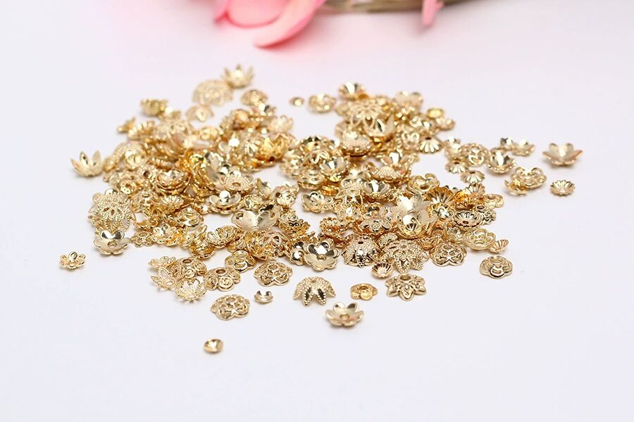 Hollow Alloy Petal Bead Holder For Jewelry DIY-Electroplating 18K gold/100 pcs