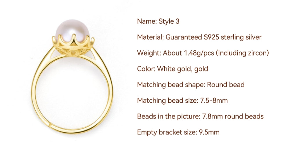 S925 Sterling Silver Ring Empty Holder, Open Ring, DIY Fittings（1pcs, with no bead)