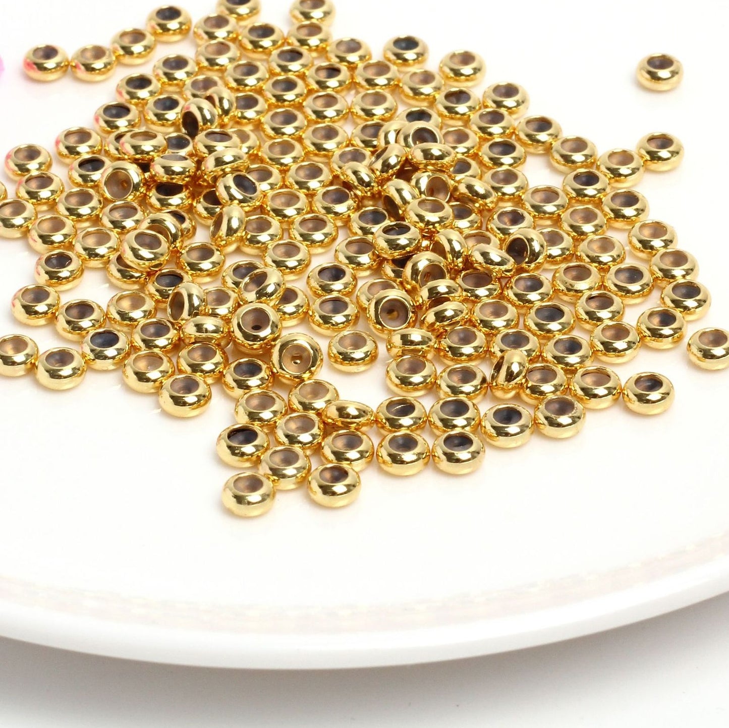 Silica Gel Positioned Copper Beads For Jewelry DIY, Covered By 14/18K Real Gold Or Silver