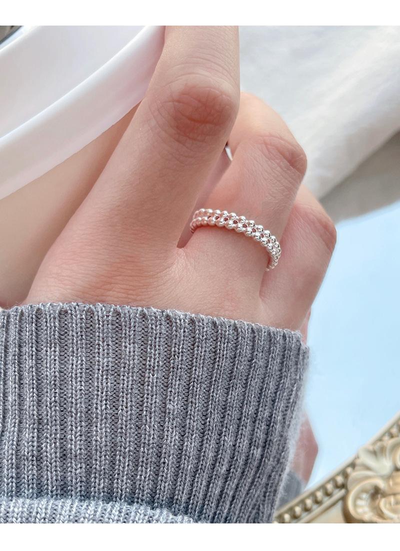 S925 Sterling Silver Double Layer Round Bead Ring Female Open Ring -544(45%)