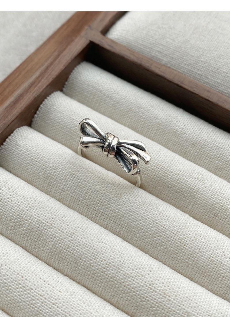 S925 Sterling Silver Vintage Distressed Bow Knot Ring for Women Open Ring -517(45%)