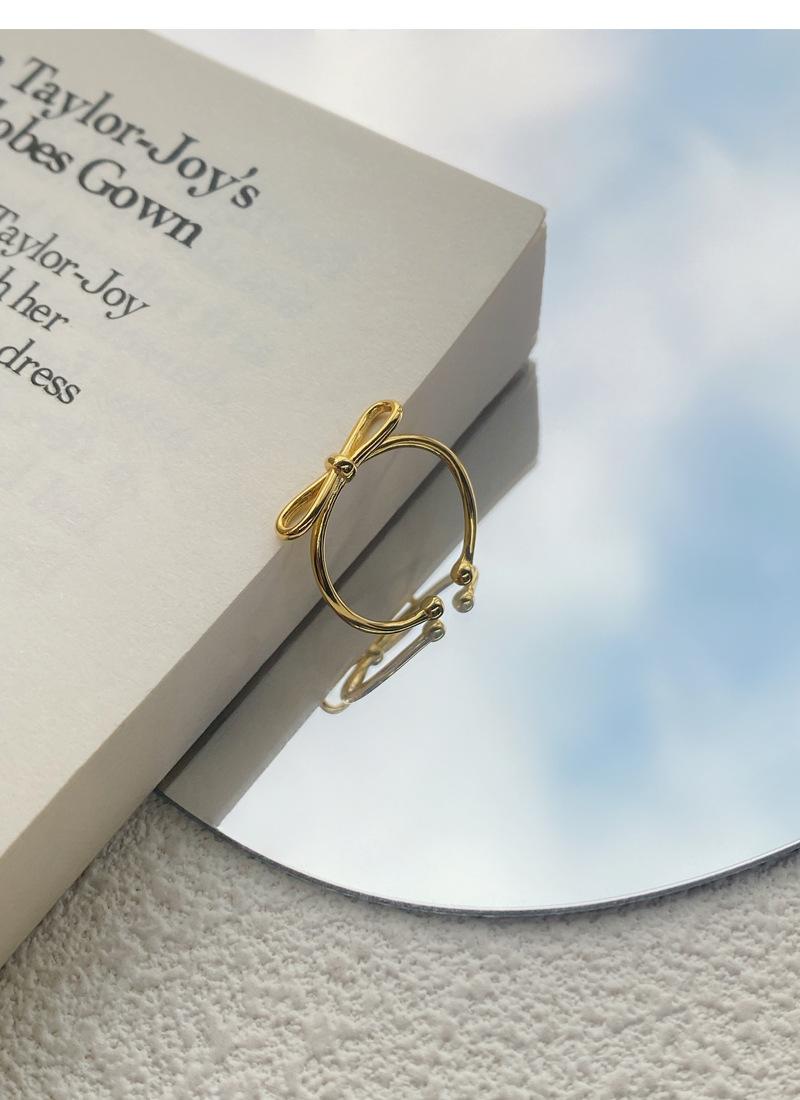 S925 Sterling Silver Simple Line Hollow Bowknot Ring Open Ring for Women -500(45%)