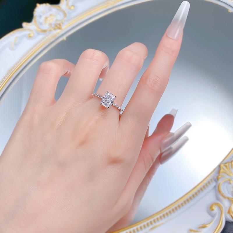 S925 Sterling Silver Ice Flower Cut Rectangular 6*8mm 6A Cubic Zirconia Ring-427(25%)