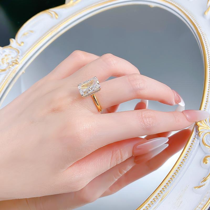 S925 Sterling Silver Ice Flower Cut Rectangular Ring 9*13mm 8A Cubic Zirconia Ring-106(35%)