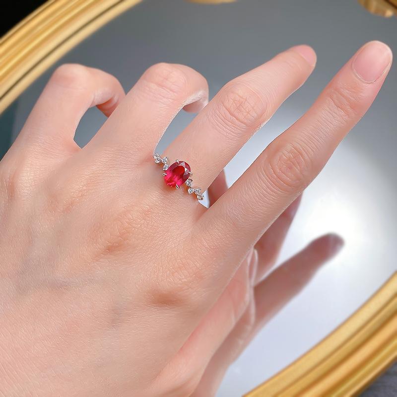 S925 Sterling Silver Red Oval 6*8mm 6A Cubic Zirconia Ring-140(45%)