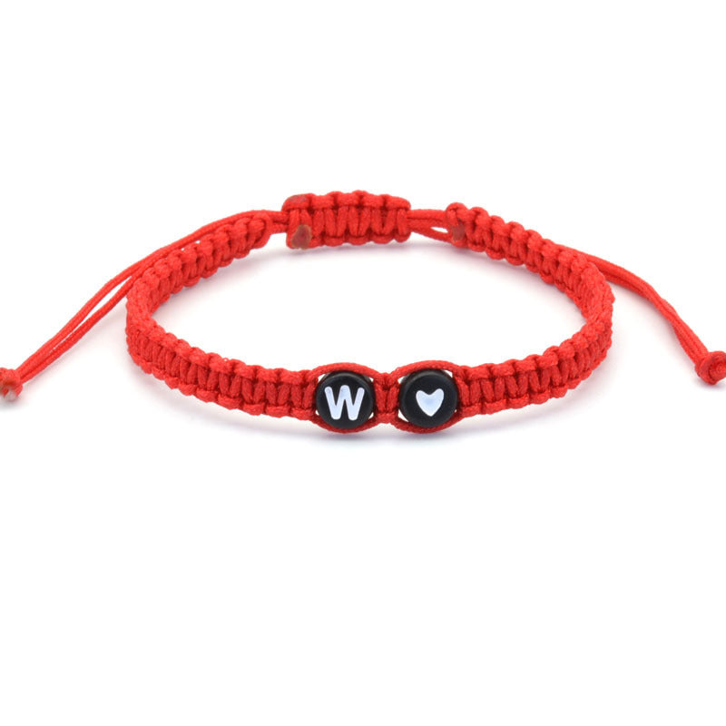 Simple Couple Bracelet with New 26 English Letters and Peach Heartded Red Rope Simple Couple Bracelet