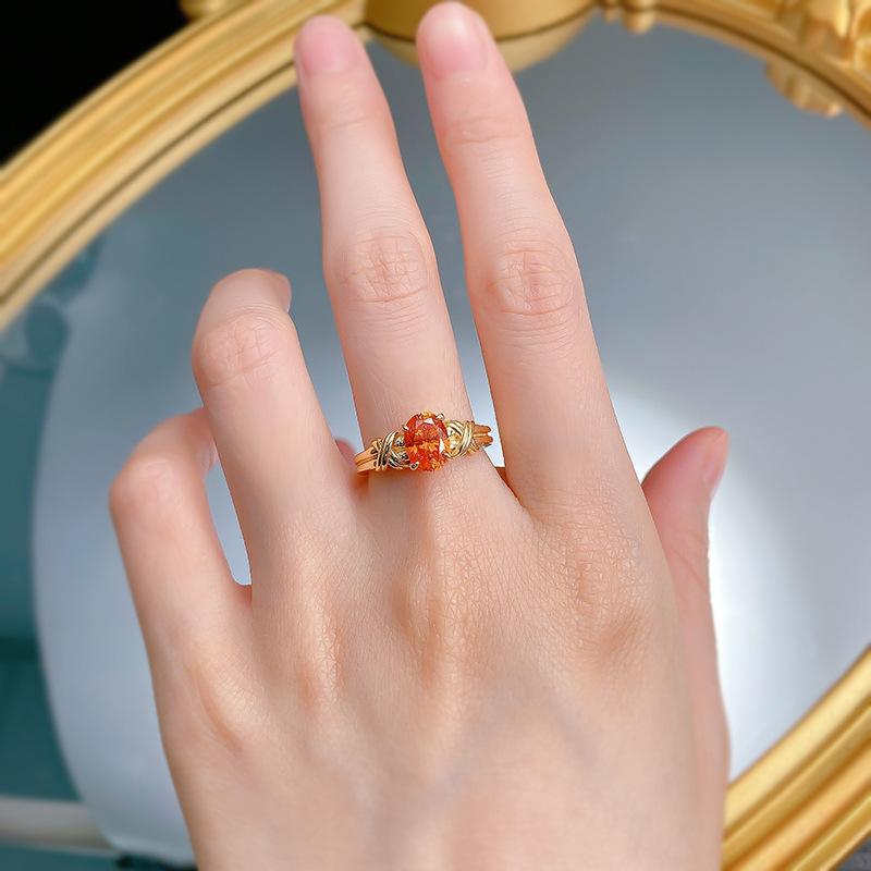 S925 Sterling Silver  Orange Oval Radiant  6*8mm  6A Cubic Zirconia Ring-423(25%)