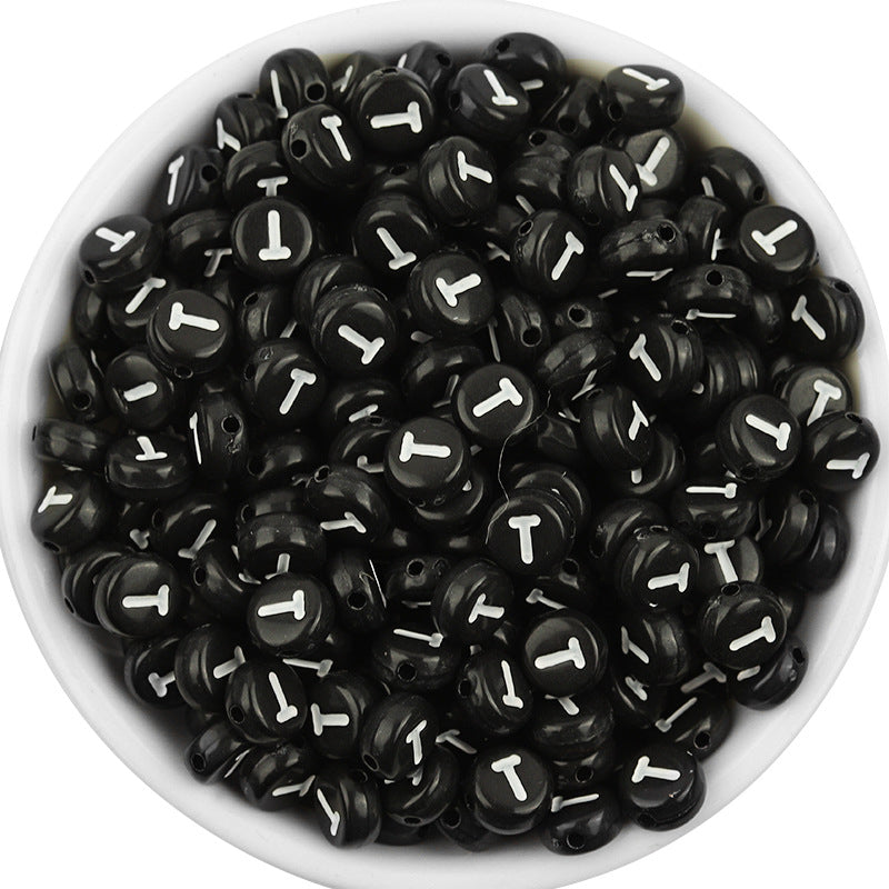 100 Pcs/Pack Acrylic Flat round Beads Diy Black Background White Love Beads/Single English Letter Loose Beads