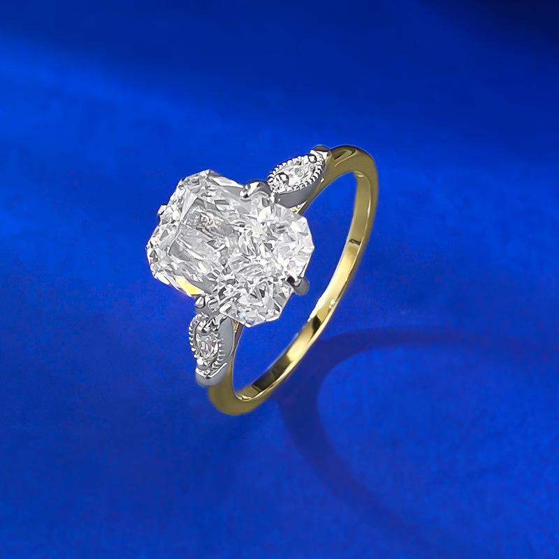 S925 Sterling Silver Ice Flower Cut Three stones Square 7*9mm 8A Cubic Zirconia Ring-122(45%)