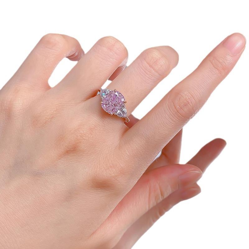 S925 Sterling Silver Pink Three Stones Square 8*10mm 6A Cubic Zirconia Ring-150(45%)