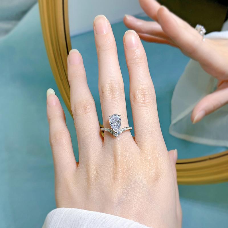 S925 Sterling Silver Purple/White Pear Shaped 7*11mm 8A Cubic Zirconia Ring-442 emerald  ring(25%)