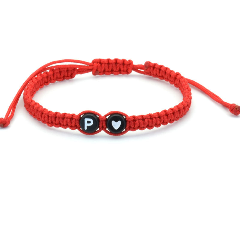 Simple Couple Bracelet with New 26 English Letters and Peach Heartded Red Rope Simple Couple Bracelet