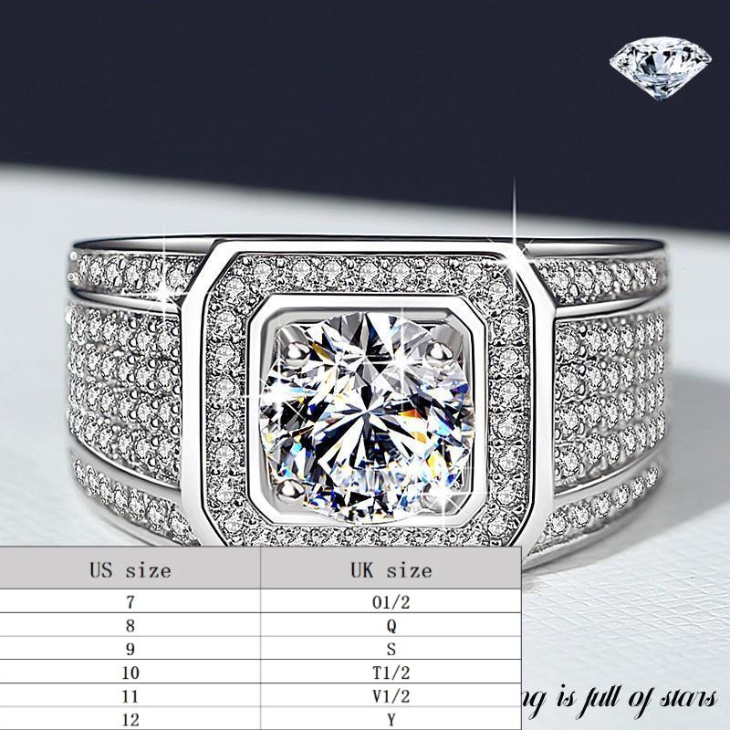 S925 Sterling Silver Big Starry Man's Ring Synthetic Moissanite Ring fashion jewelry accessory woman girl promise ring-202(35%)