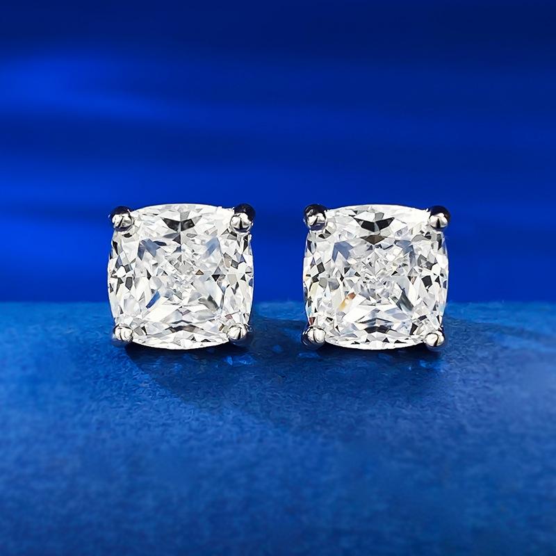 S925 Sterling Silver Ice Flower Cut Pillow Stud Earrings 7*7 8A Cubic Zirconia Stud Earrings Daily Life Earrings-623(35%)