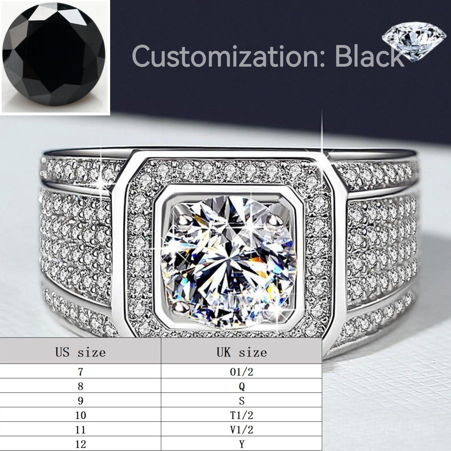 S925 Sterling Silver Big Starry Man's Ring Synthetic Moissanite Ring fashion jewelry accessory woman girl promise ring-202(35%)