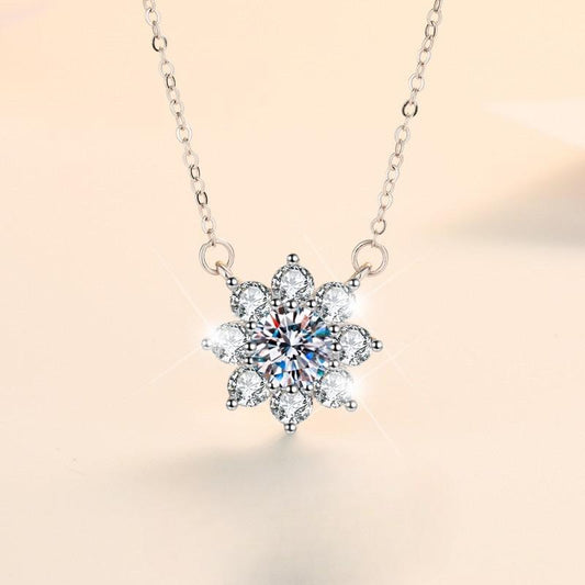 63. S925 Sterling Silver SUNFLOWER Necklace Synthetic Moissanite Necklace