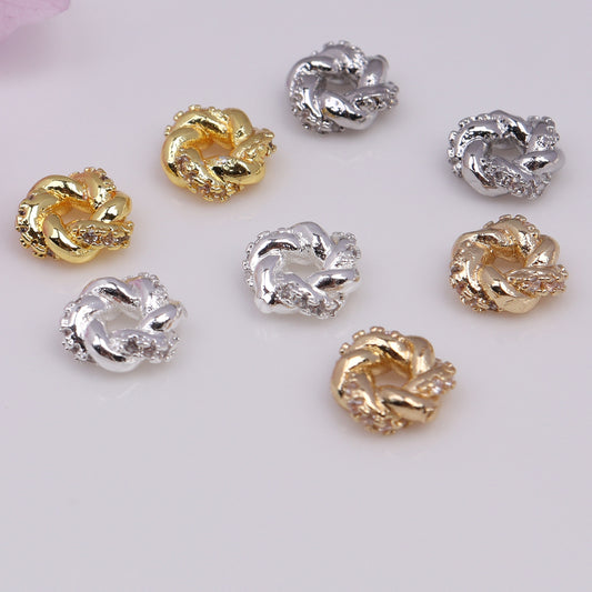 Twist Shaped Zircon Bead For Jewelry DIY，Covered by 14/18K Real Gold Or Silver