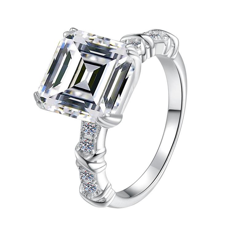 6A Cubic Zirconia S925 Sterling Silver Four-claw Square Asscher Ring 5Carat-465(25%)